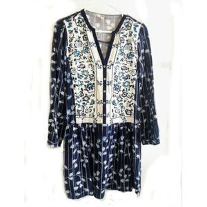 Anthropologie Batik Embroidered Tunic Pockets